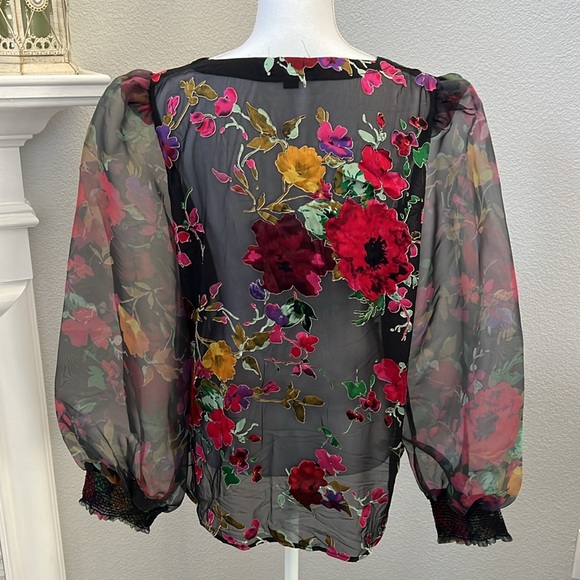 Boston Proper Floral Print Organza Button Up Long Sleeve Shirt - Picture 8 of 13